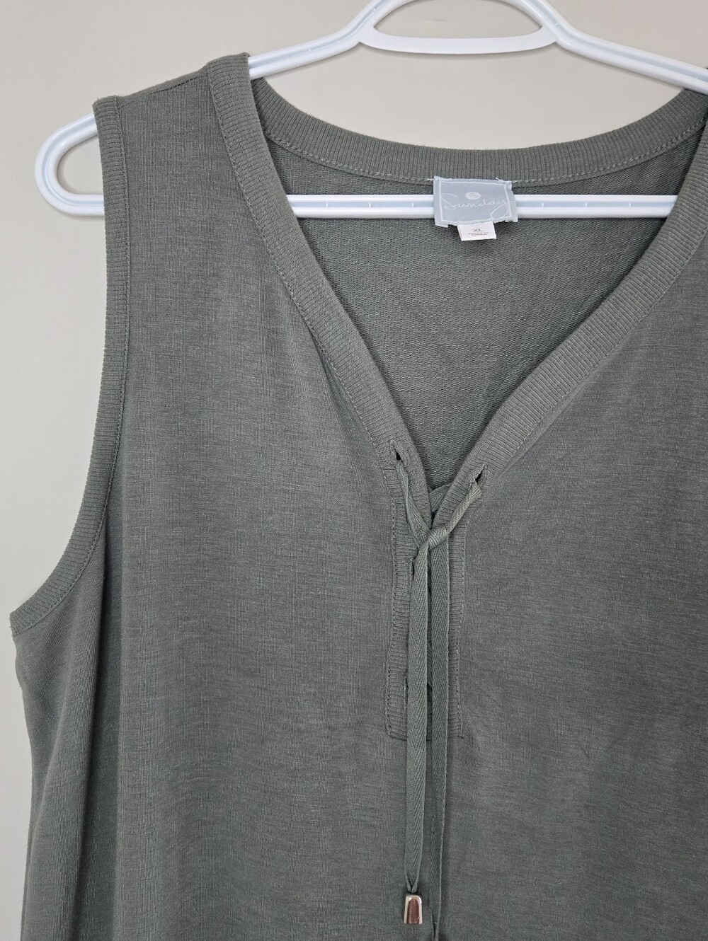 Sunday Olive Green Sleeveless Midi Dress With Front Lace Up Details - NEW - Picture 3 of 6